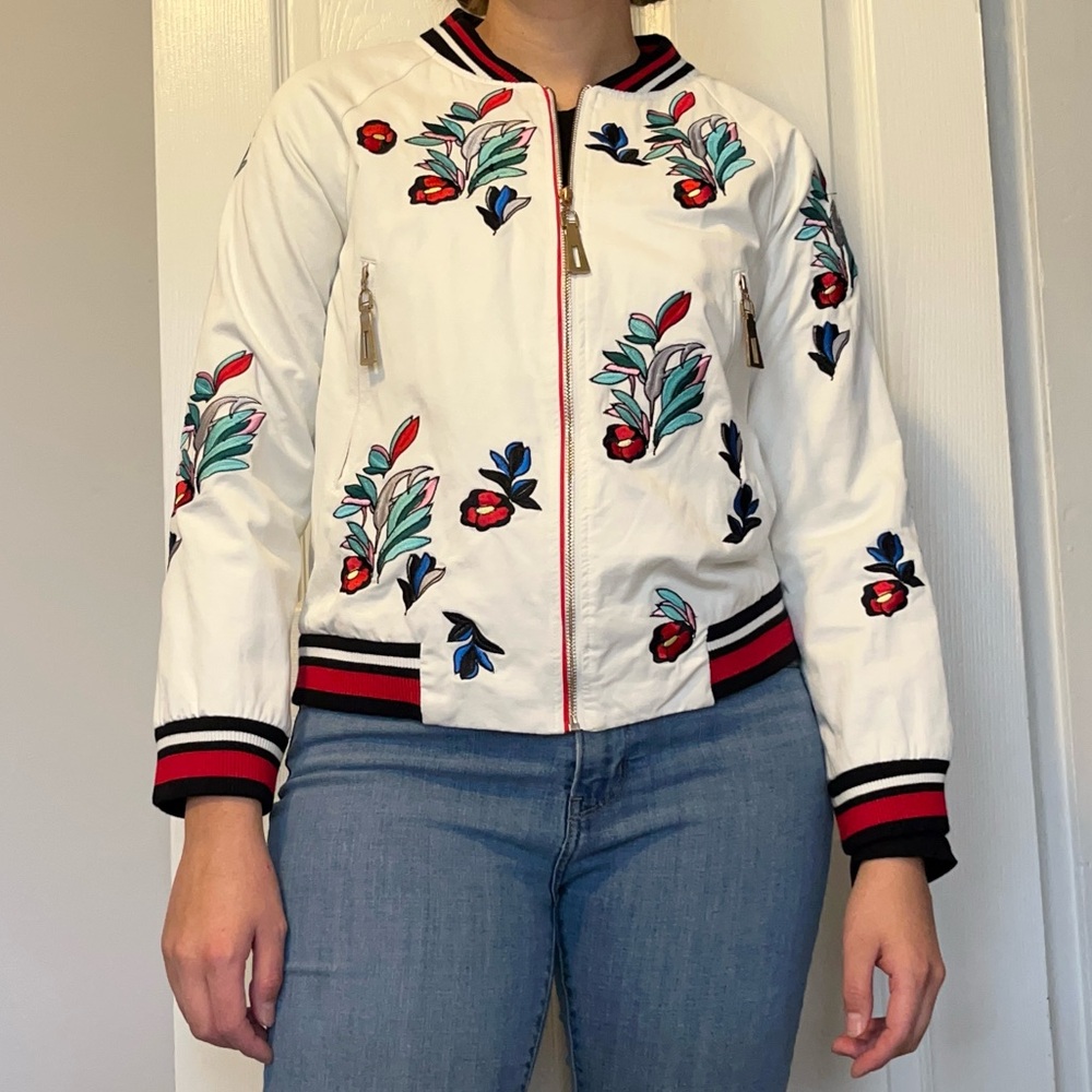 Floral Embroidered White Jacket